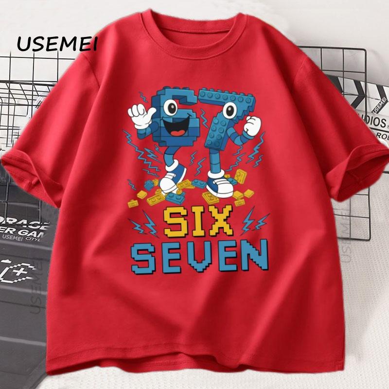 Летняя смешная футболка Six Seven Хлопковая футболка с коротким рукавом Gen Харадзюку Уличная одежда Мужские Женские Футболки