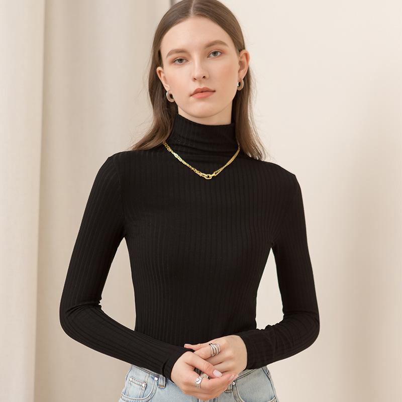 CANVAUS Autumn and Winter New Women's High-neck Bottoming Shirt, Women's Outer Wear, Long-sleeved Slim Solid Color Top