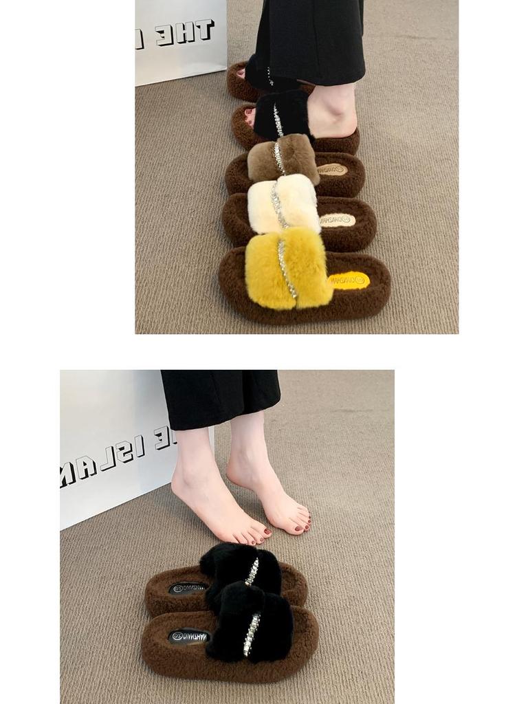 Women's Fuzzy Slippers: New 2025 Thick-Soled, Height-Enhancing, Plus Velvet Cotton for Autumn/Winter