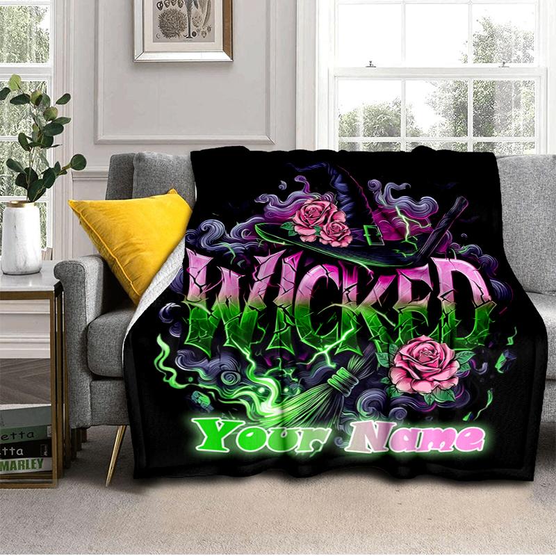 1PC Custom Name Roses Hat flannel blanket versatile,all-season throw suitable for the living room,bedroom,camping,travel,and gift