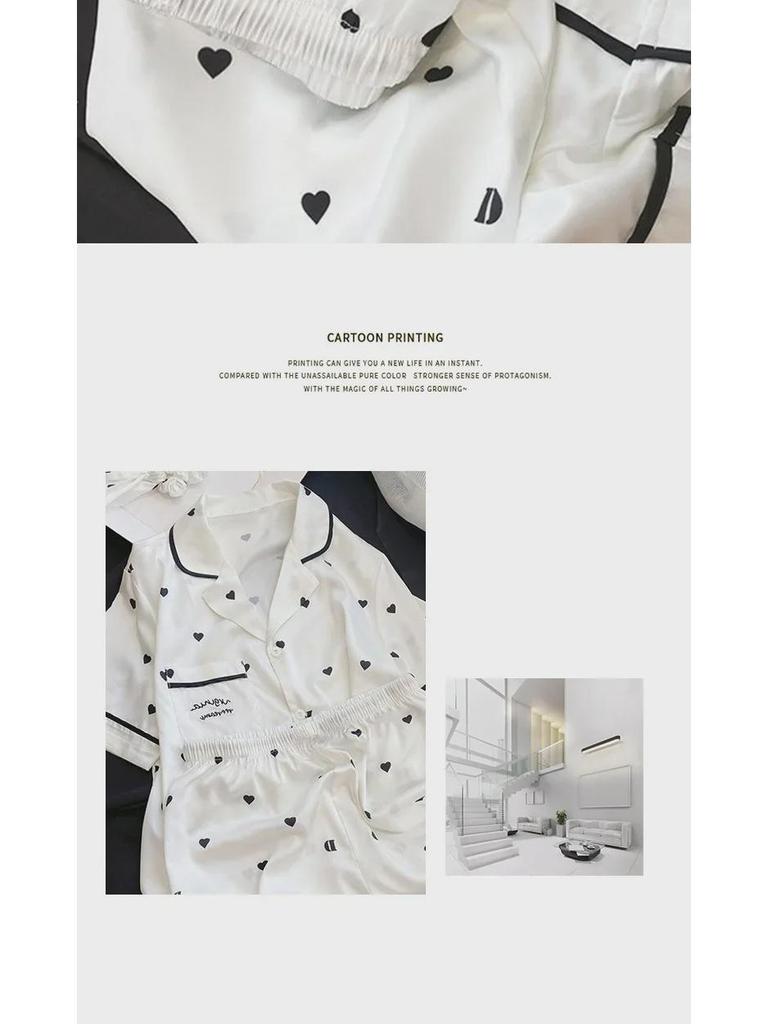 2024 Women's Short Sleeve Ice Silk Pajamas - Summer Thin Loose Fit Homewear Suit