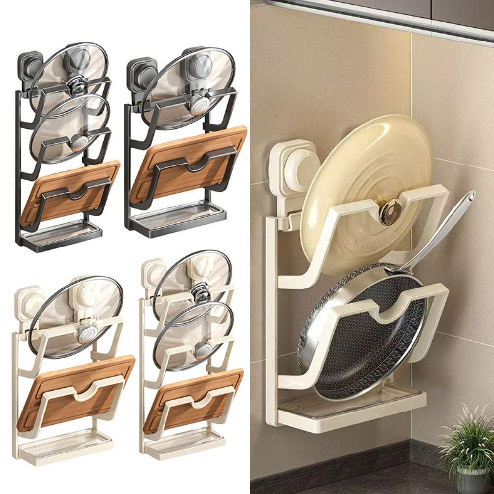 Multi-Layer Suction Cup Pot Lid Holder Punch-Free Pot Cover Rack Kitchen Storage Rack  for Kitchen