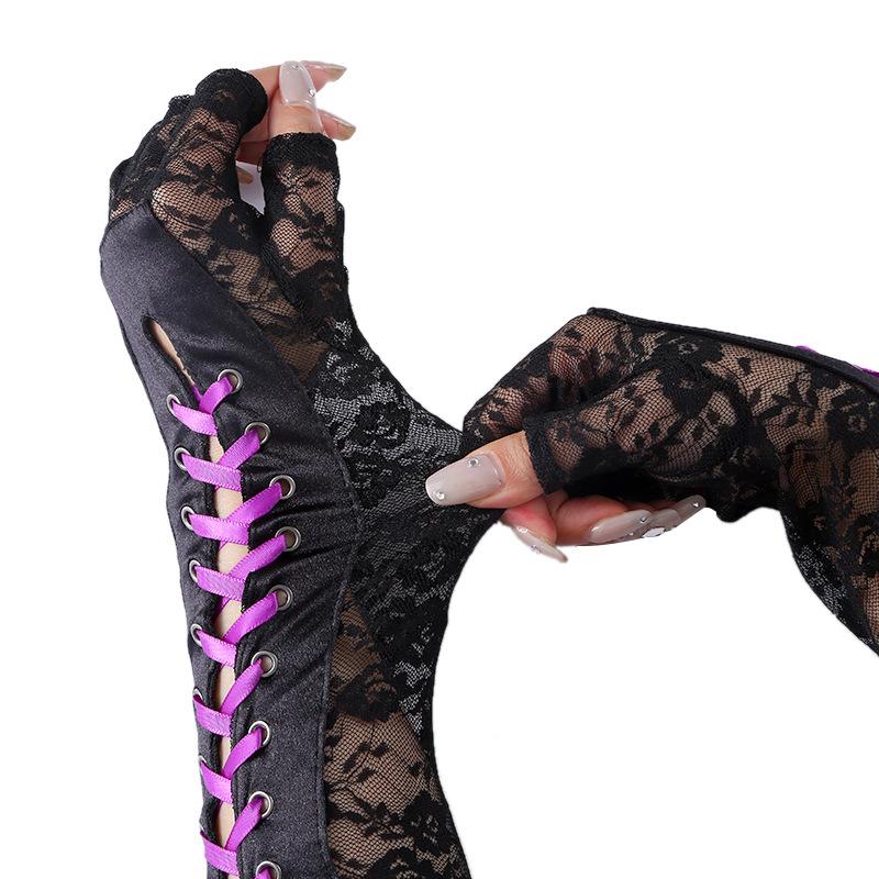 Модные женские перчатки без пальцев для косплея на Хэллоуин, перчатки в стиле ретро, ​​стимпанк, готический длинный кружевной корсет, перчатки на локоть