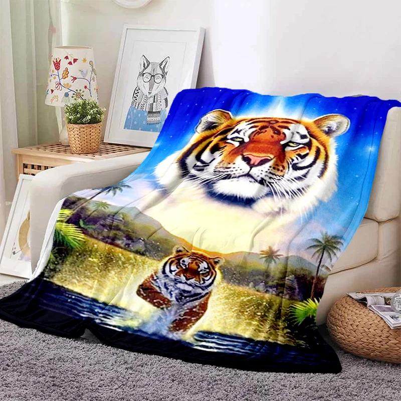 3D Tiger Throw Blanket Super Soft for Spring Line Art Flannel Blanket for Bed Sofa Couch Blanket King Full Size Autumn Modern