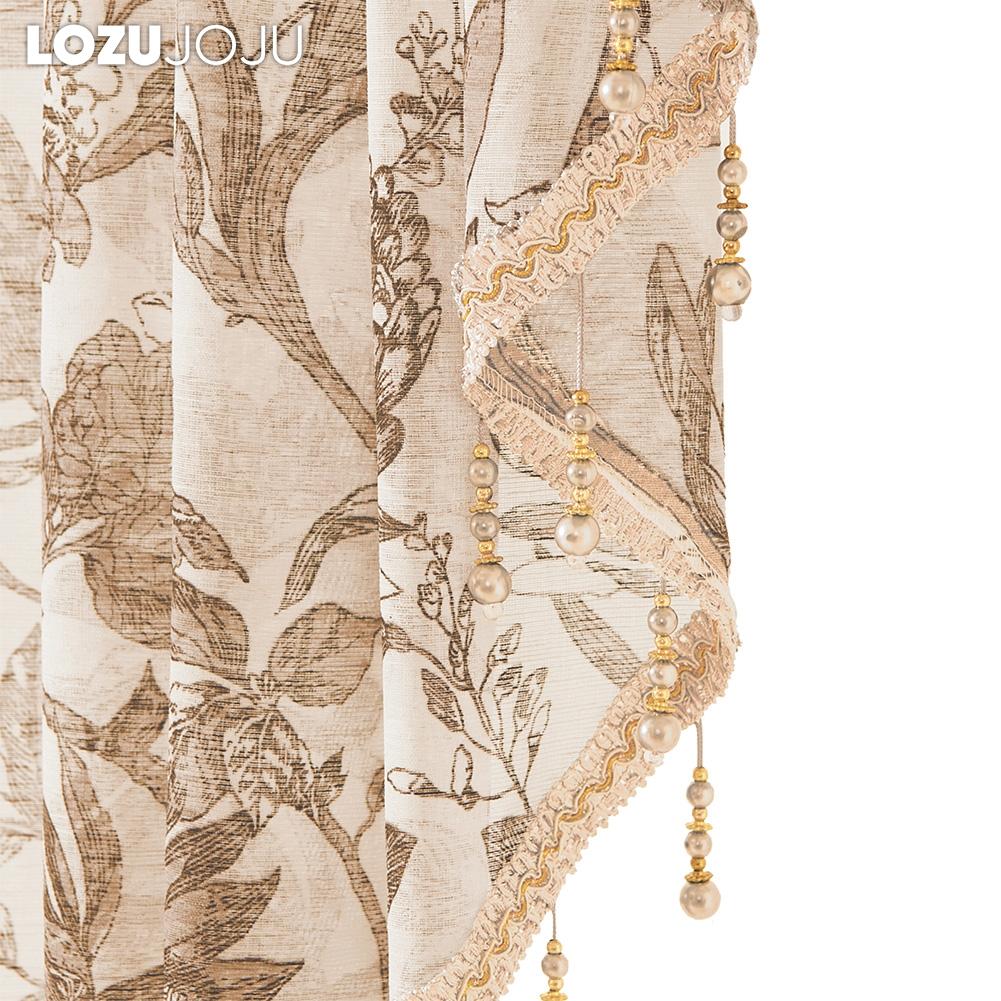 LOZUJOJU Ретро Высококачественная кружевная окантовка из бисера с принтом, прозрачная занавеска для кухни, спальни, гостиной, украшения окна