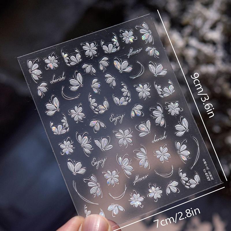 5D Изысканные наклейки для нейл-арта с белыми цветами, Кавайные цветочные наклейки для украшения ногтей, Самоклеящиеся слайдеры, DIY аксессуары