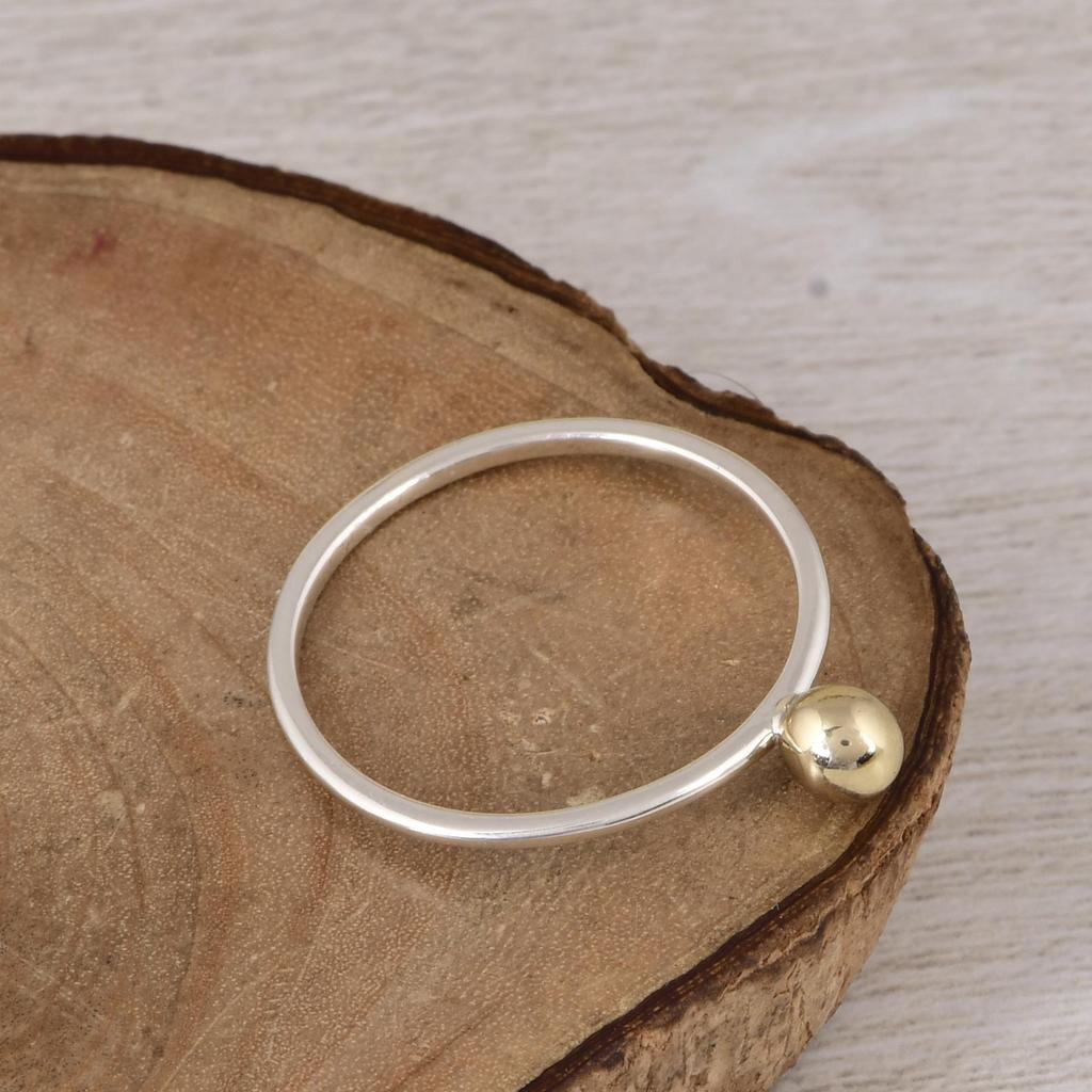 Двухцветное латунное кольцо-шарик из стерлингового серебра 925 пробы, минималистичное кольцо для stacking, подарок для нее, любовь, годовщина.