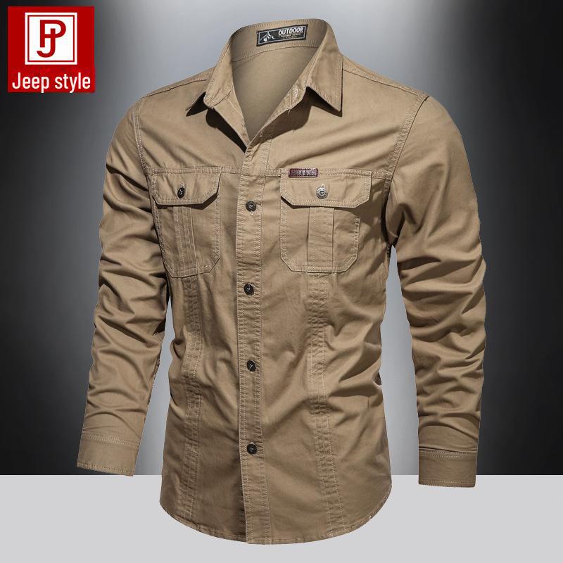 Мужская хлопковая рубашка с длинным рукавом: 2024 Весна и Осень Повседневная Свободная Куртка Для Работы На Открытом Воздухе