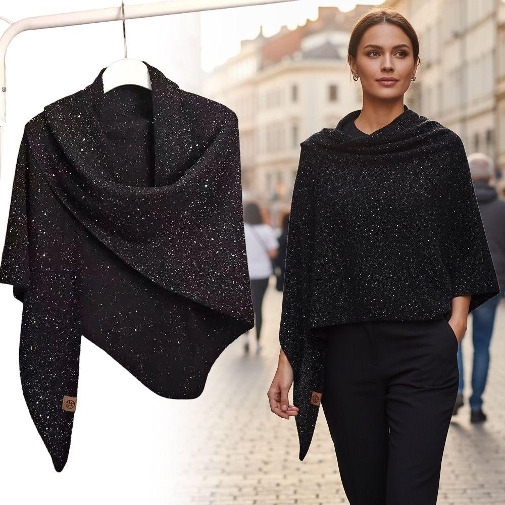 Winter Warm Woolen Shawl High End Mongolian Poncho Women Fashion Sequin Triangular Scarf