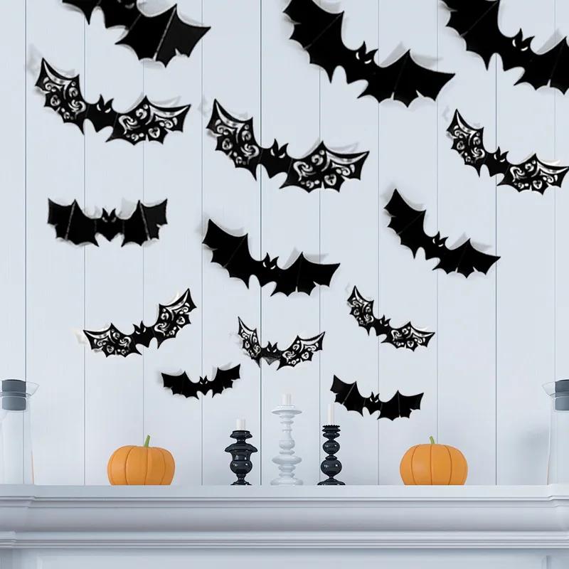 Halloween 3D Black Bat Wall Stickers Home Room Indoor DIY Decoration Scary Props Kids Party Favors Wall Decals Window Sticker
