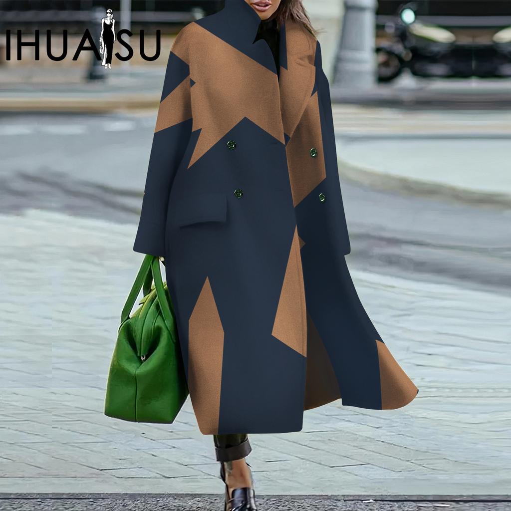 IHUASU Loose Winter Autumn Women's Tweed Jacket Warm Commuter Temperament Coat