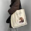 Женские холщовые сумки через плечо Девочка и Медведь Принт Милый книжный тоут Для студента Экологичная сумка для покупок Хлопковая тканевая сумочка Сумка