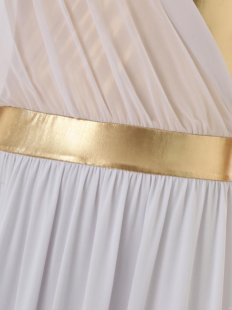 Mens Halloween Ancient Greek Toga Gloves Short Sleeve Metallic Patchwork Robe Wristband Pullover Tunic