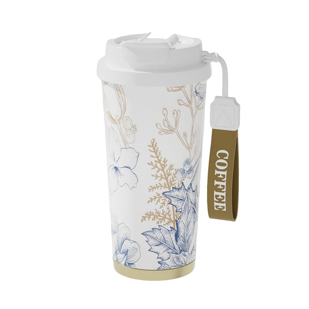 Ceramic Tumbler with Lid and Stainless Steel Straw, Portable, Large Capacity, Spill-proof, Keeps Coffee Hot or Cold, Cute, Stylish 500ml Water