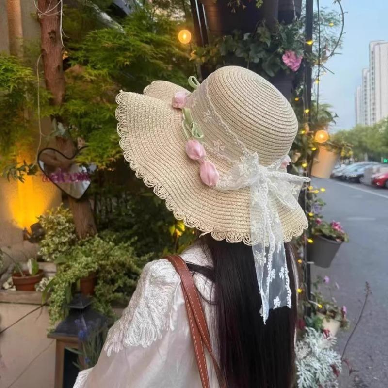 Летняя соломенная шляпа от солнца с кружевом для девочки женская новая летняя соломенная шляпа защита от солнца морской пляж фото