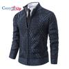 Cozy Up Men's Small Stand Collar Plus Velvet Thickened Knitted Cardigan Sweater Jacket