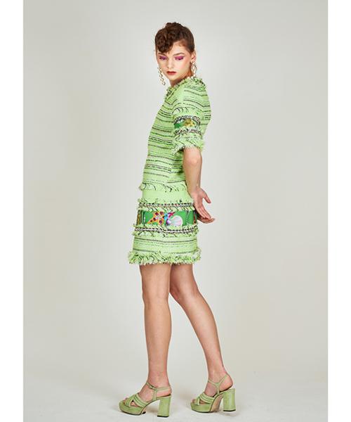 Greedius Tweed Ocean Pearl Print Dress