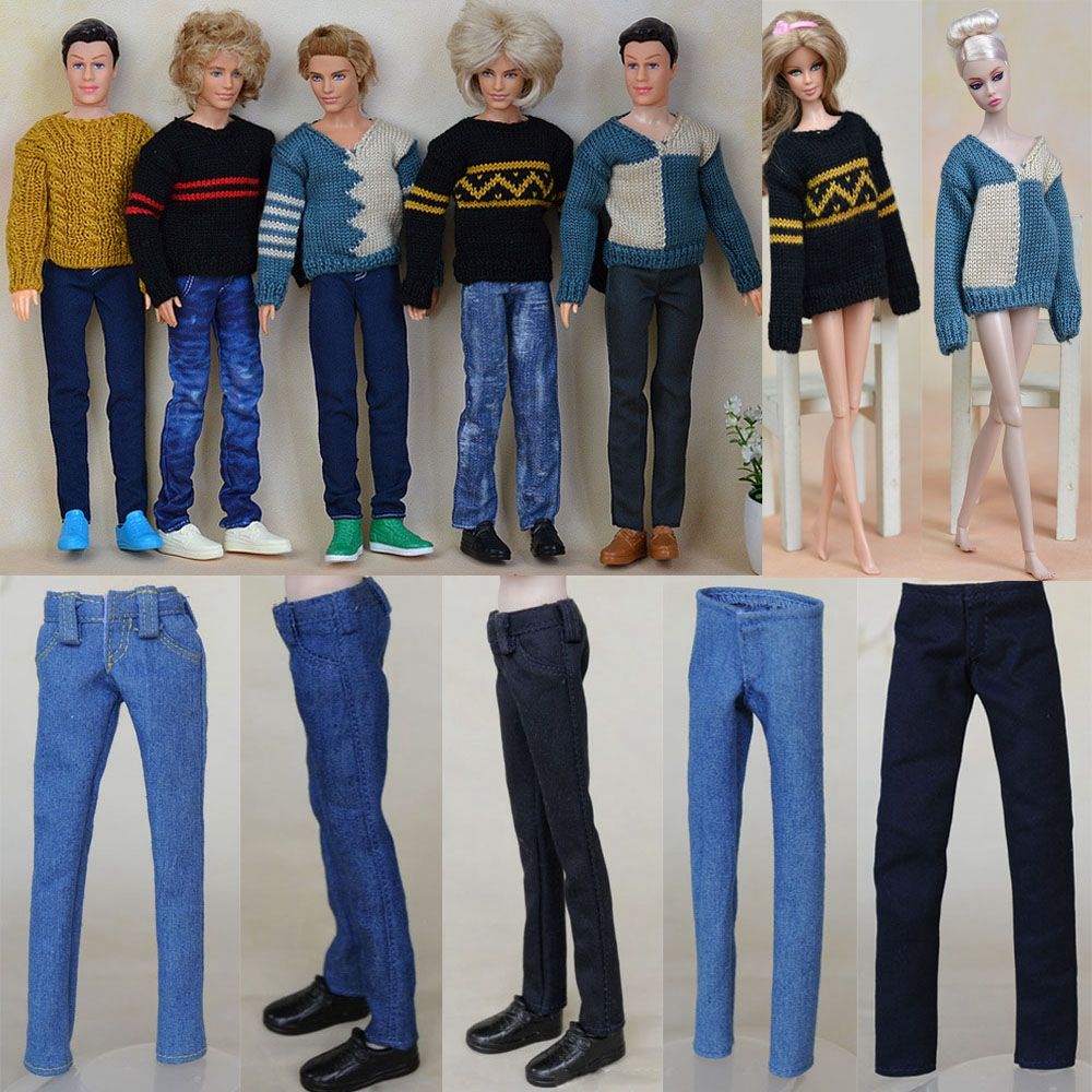 Детские игрушки Одежда для куклы Одежда для куклы-мальчика Джинсы Брюки Повседневный вязаный свитер Кукольное пальто