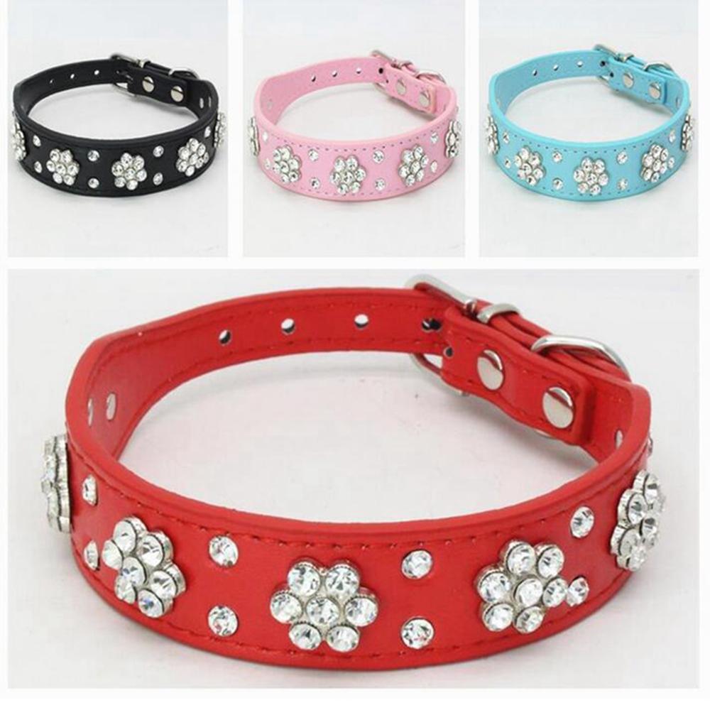 Ошейник для собак из искусственной кожи со стразами, симпатичный, для маленьких и средних собак чихуахуа