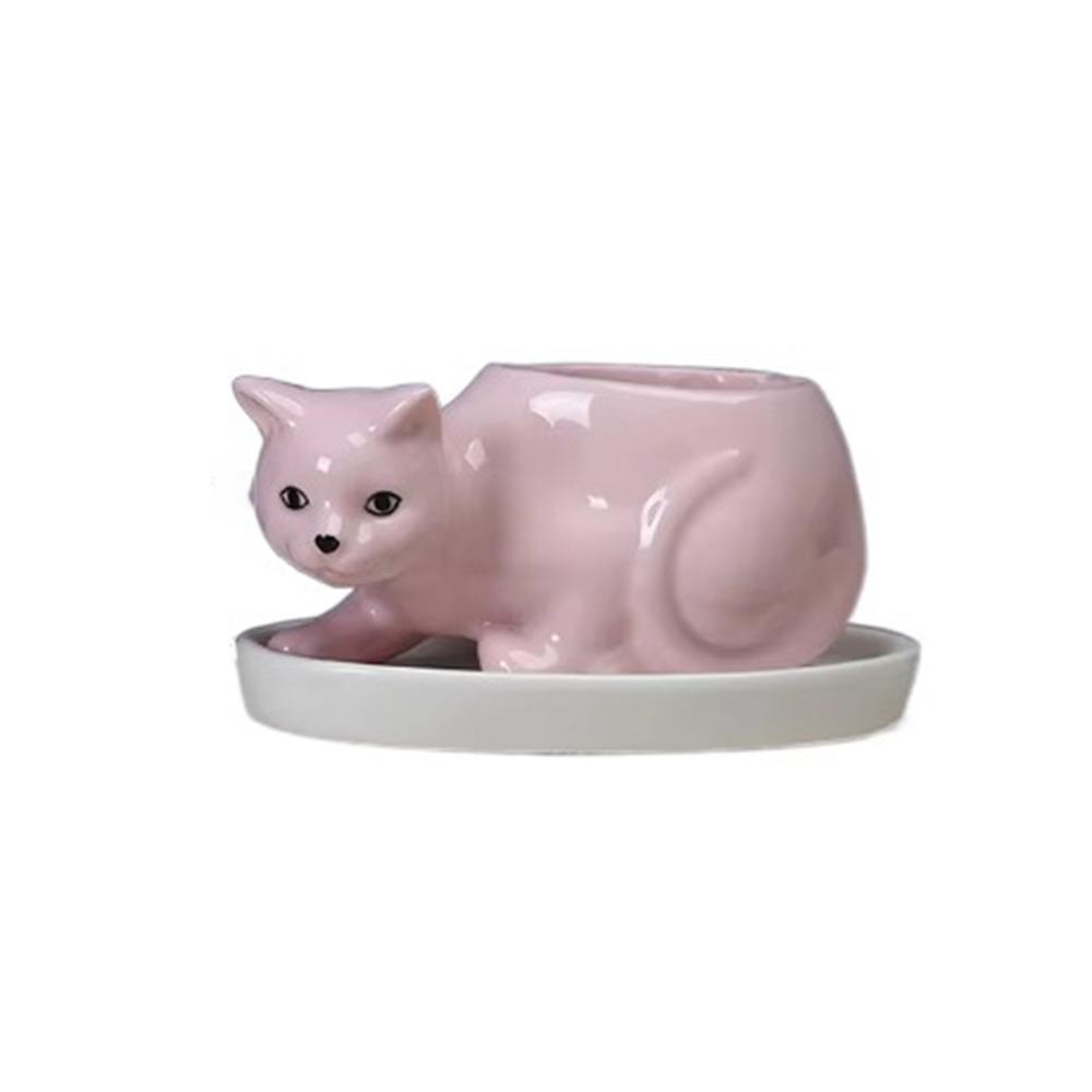 With Tray Cat Flower Vase With Drainage Hole Kitten Vase Container Ceramic Flower Pot Bonsai
