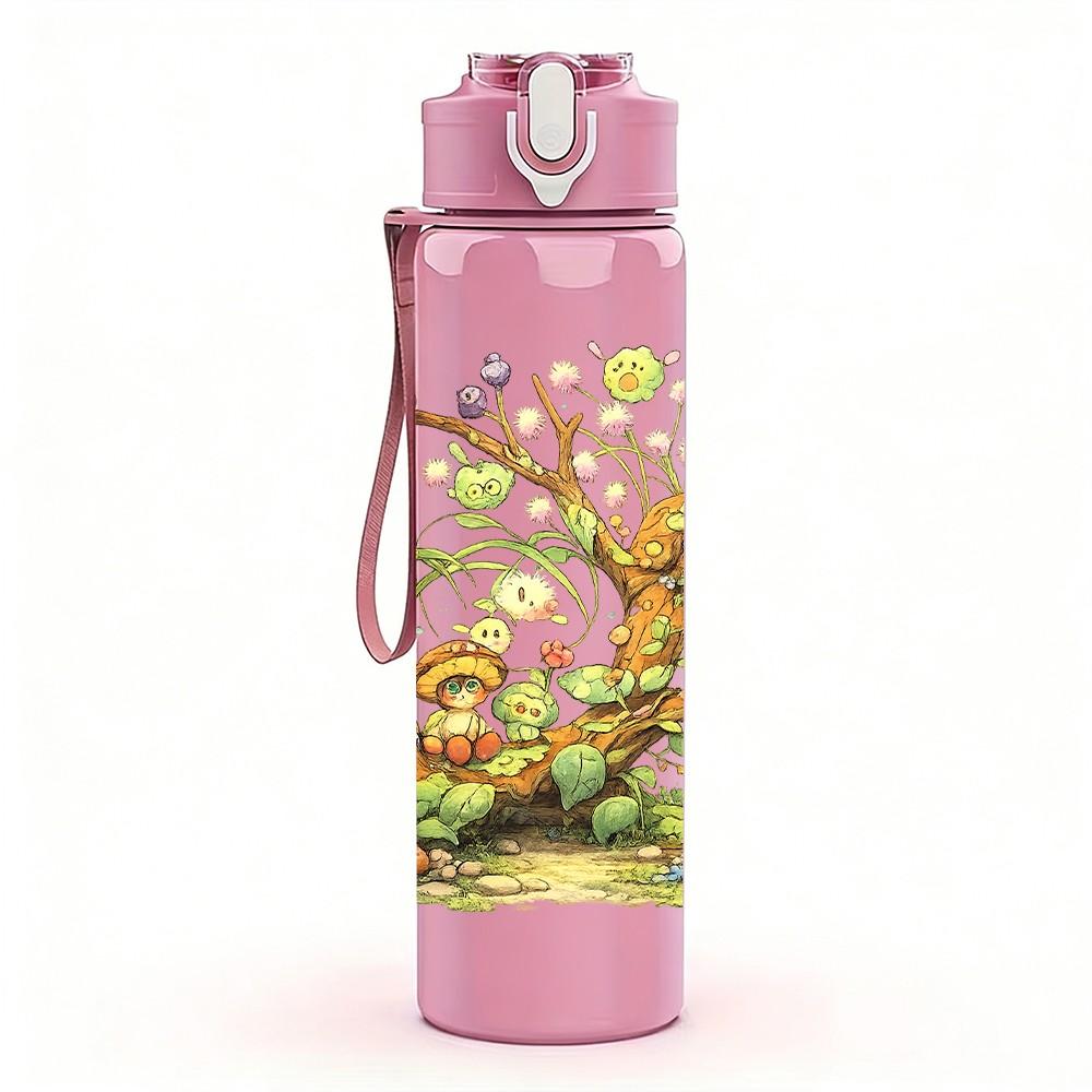 1PC Squirrel Tree Hollow Forest Print 750ml Color Plastic Sports Water Bottle Leakproof Flip Straw Lid Suitable for Sports Office Home Use