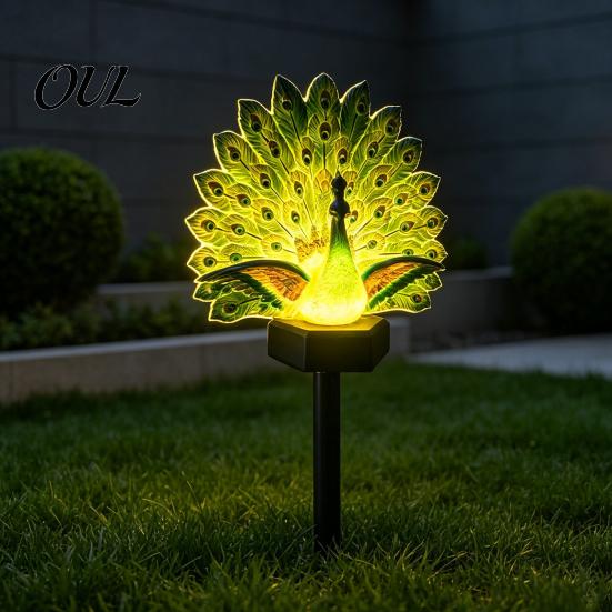 Decorative Resin Animal Statue Solar Peacock Garden Statue, Outdoor Lighted Sculpture, Waterproof LED Light for Patio Lawn Yard Pathway Decoration