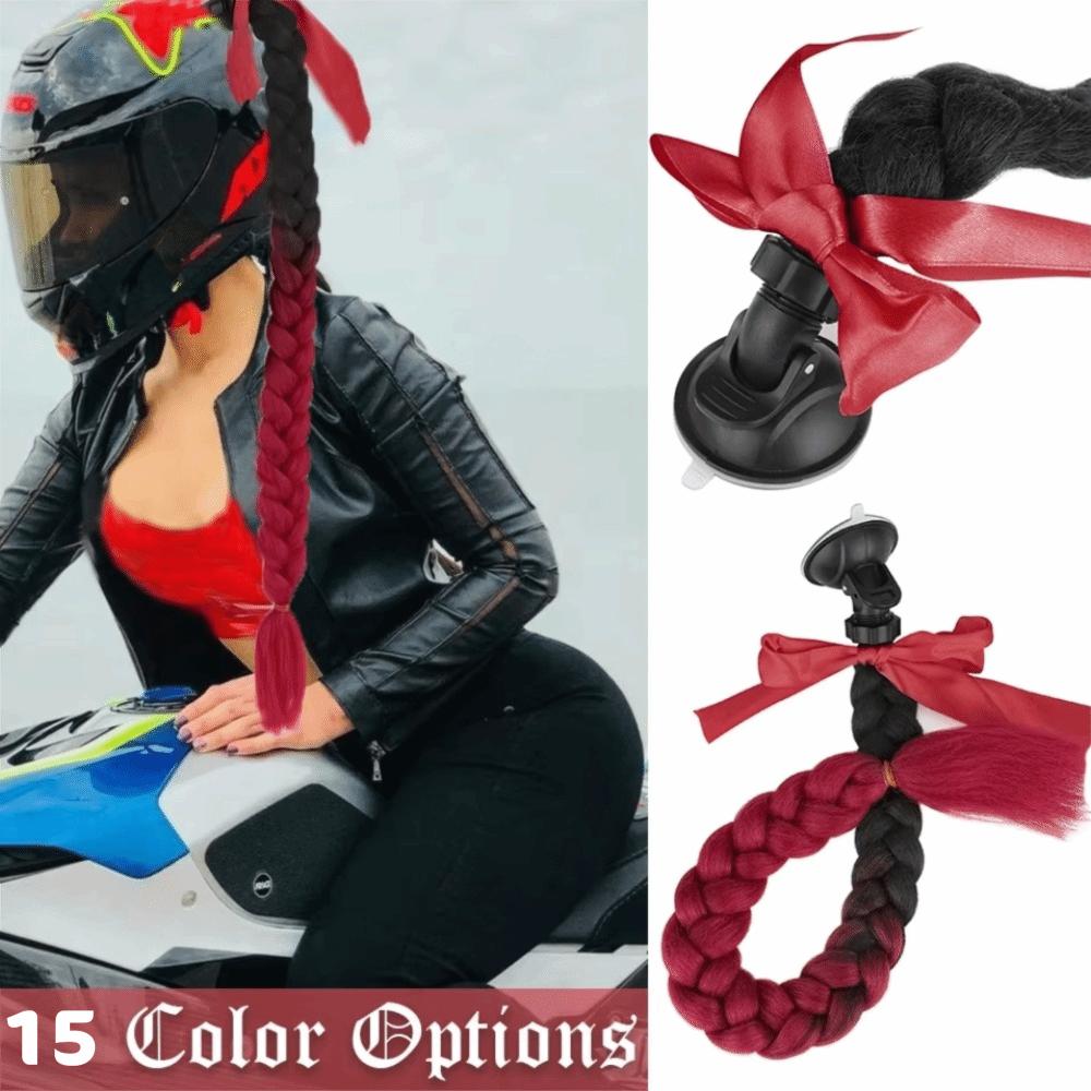 with Suction Cup Synthetic Helmet Pigtails Motorcycle Helmet Braids Wig  for Moto Cycling Skiing
