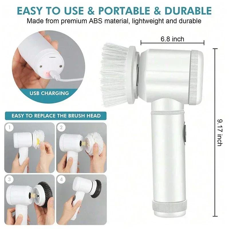 Electric Spin Scrubber, 5 In 1 Electric Cleaning Brush Bathroom Cleaning Brush with 5 Replaceable Heads, Handheld Cleaning Brush