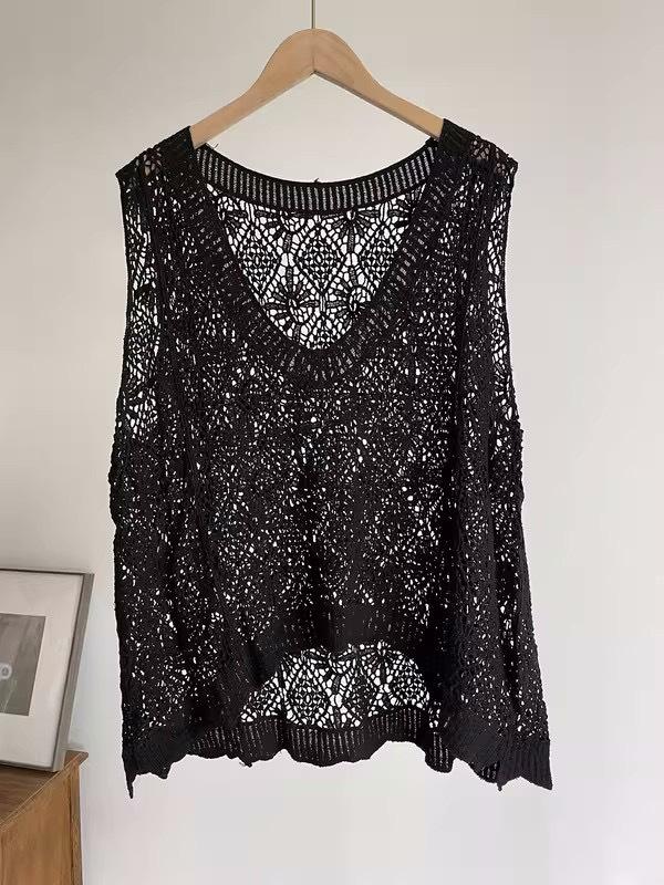 Stack Out The Surprise Хлопковая нить Полый жилет Женский V-образный вырез Трикотажный жилет Универсальный литературный тонкий летний жилет Жилет