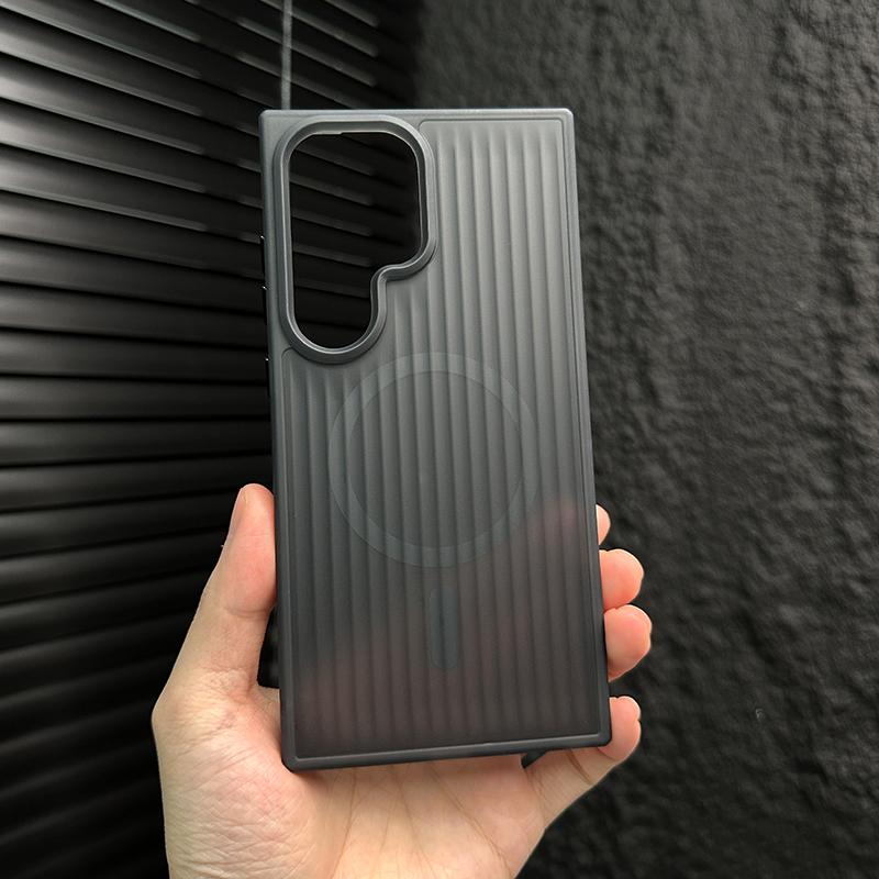 Matte Stripe Translucent Case For Samsung Galaxy S25 S24 S23 S22 S21 Plus Ultra Magsafe Wireless Charge Shockproof Cover