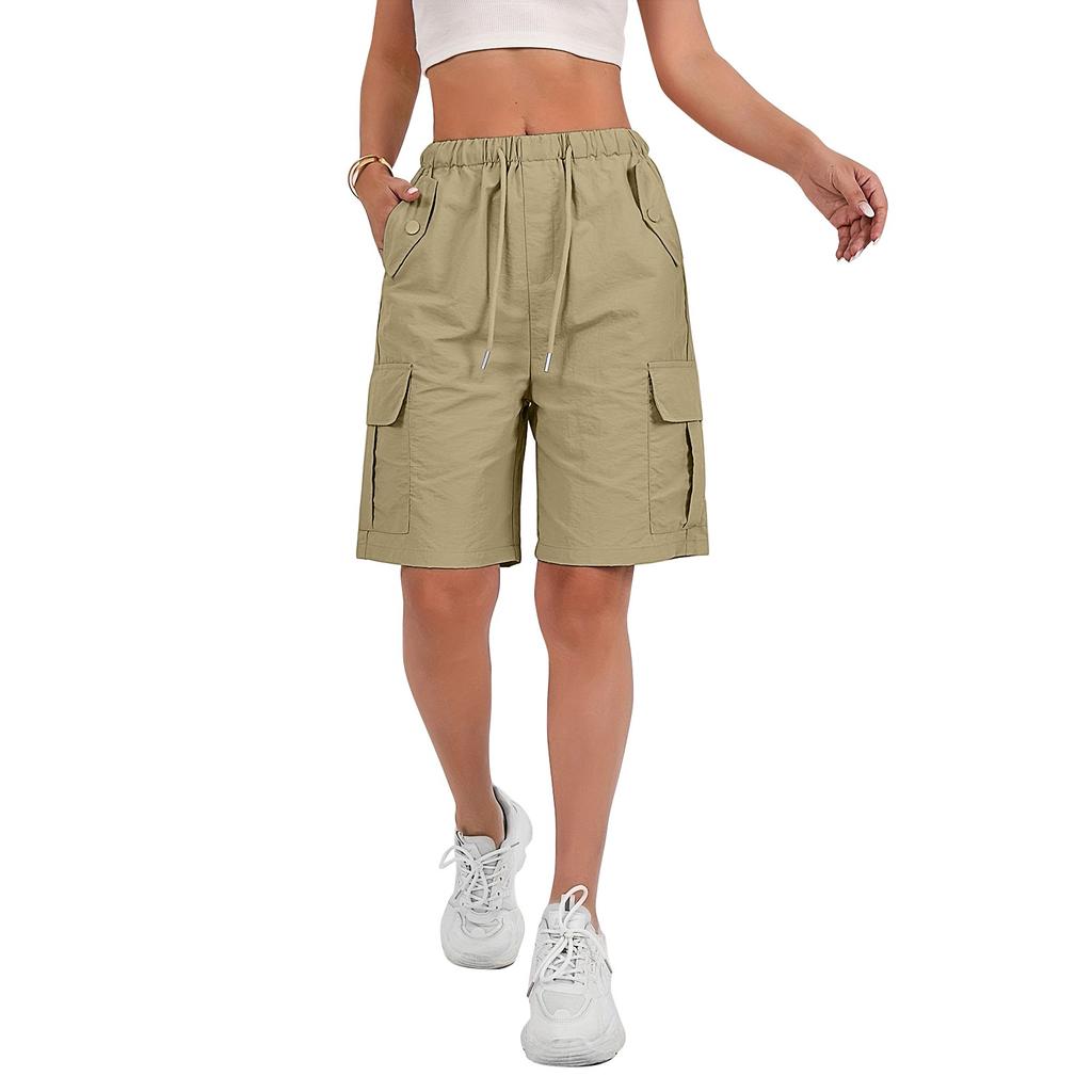Women's Sports Shorts Casual Loose Solid Color High Waisted Pocket Shorts