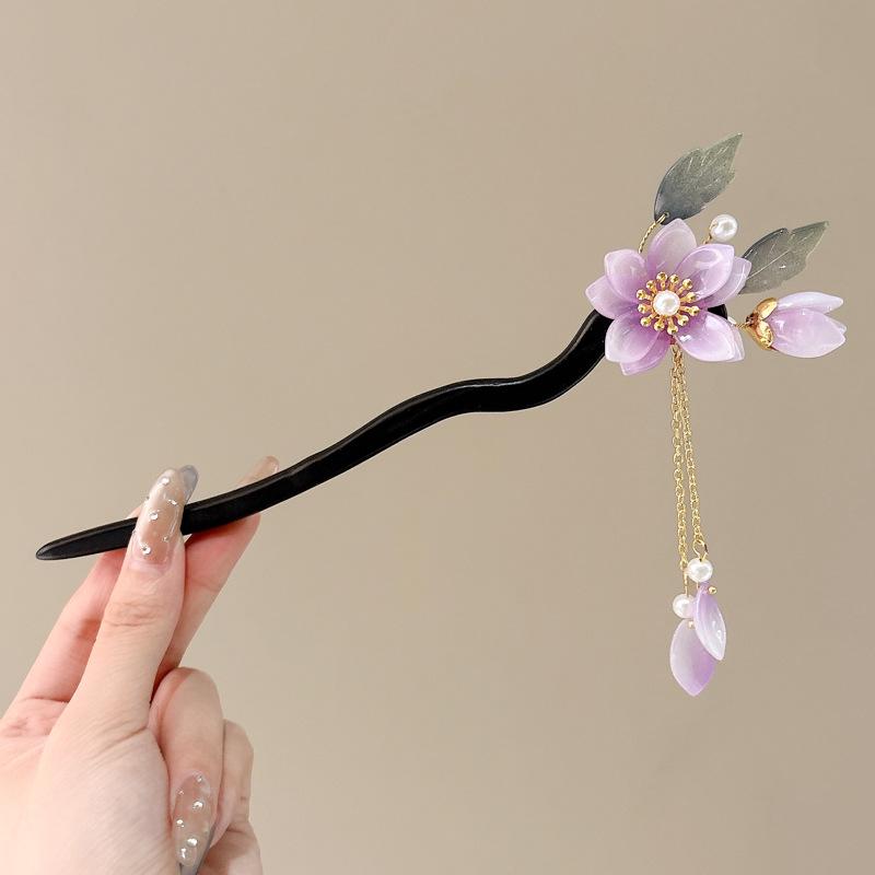 Ancient Style High-End Chinese Sandalwood Tassel Hairpin for Hanfu Costume Updo