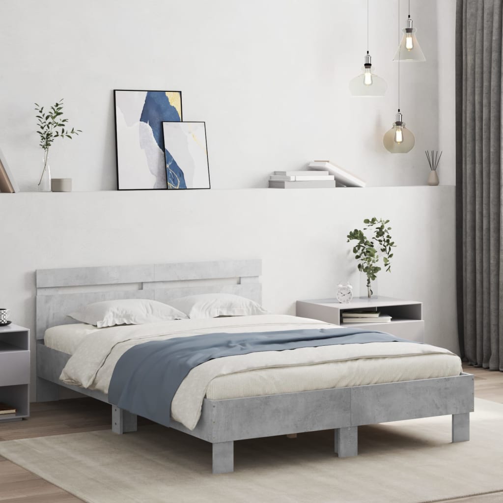 Vidaxl Rama Łóżka Z Wezgłowiem I Led, Szarość Betonu, 135X190 Cm