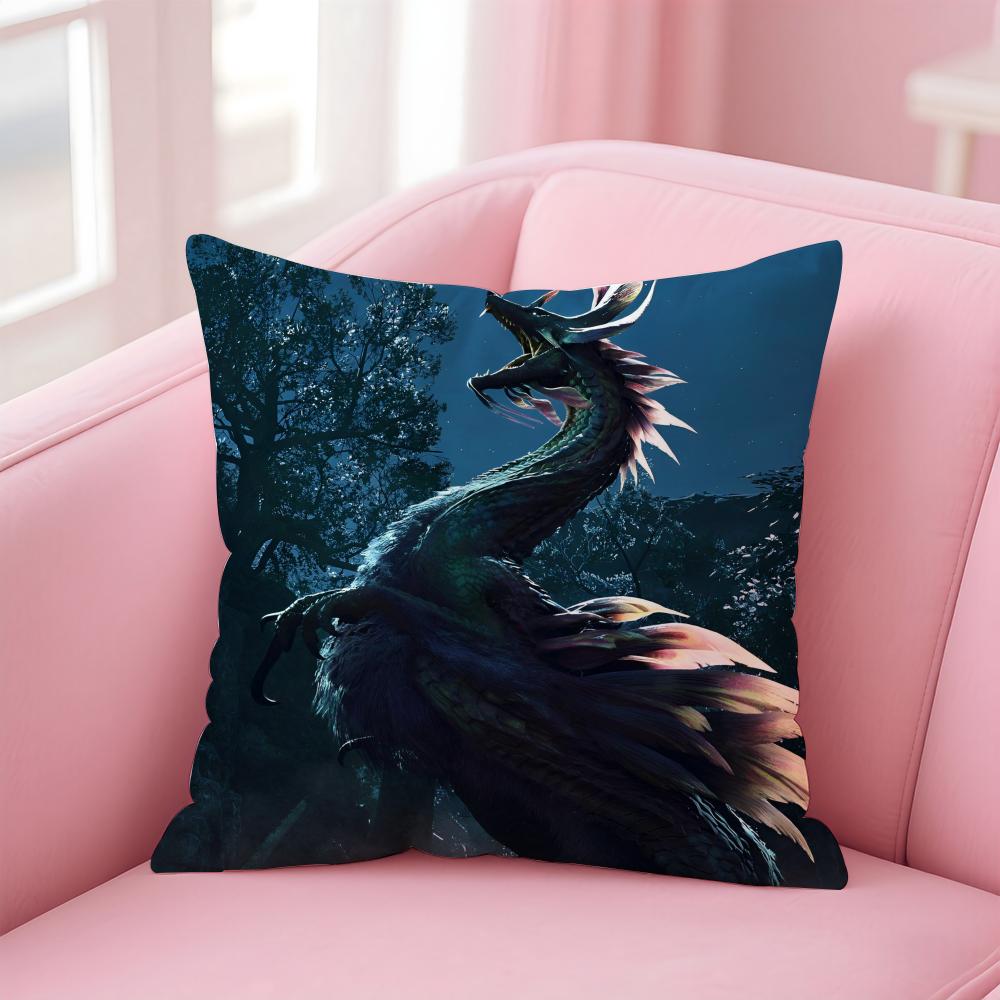 Classic Japanese Game MMonster Hunter Wilds Cushion Cover Pillow Case Soft Skin Friendly Fabric Concealed Zipper