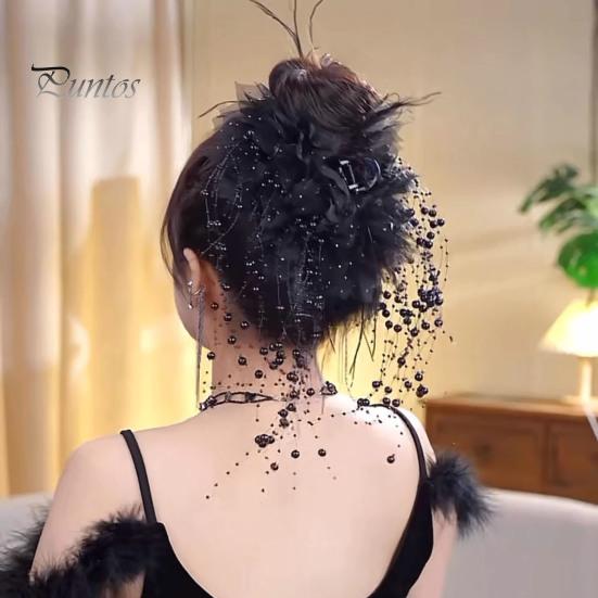 Заколка для волос с перьями, сеткой из пряжи, цветочным декором, заколкой для волос с кисточкой из искусственного жемчуга, насадка для душа, заколка для волос