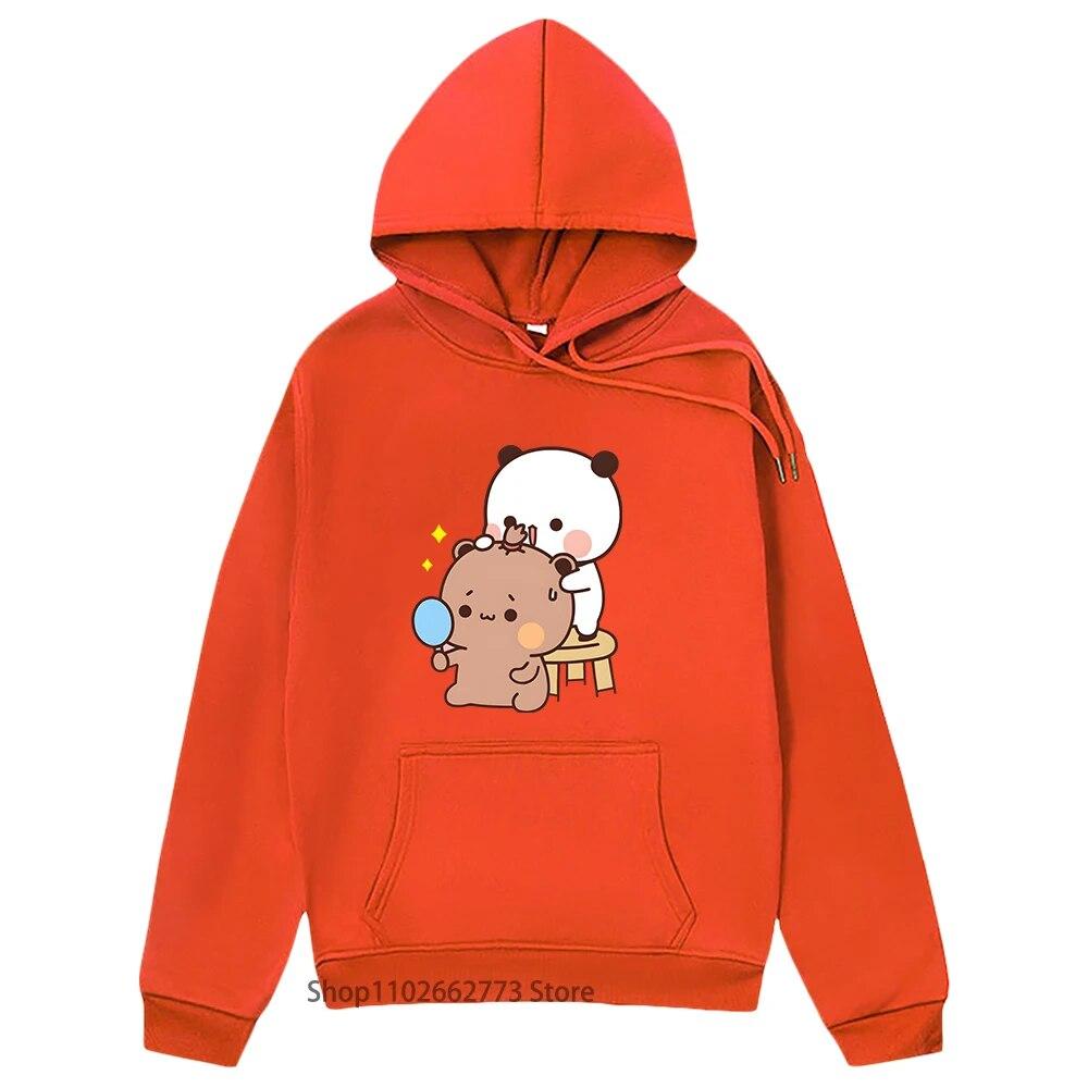 Толстовка с принтом Kawaii для девочек, свитшот с принтом Bubu Dudu, одежда с рисунком панды и медведя, одежда унисекс для женщин, одежда Y2k, весенняя одежда