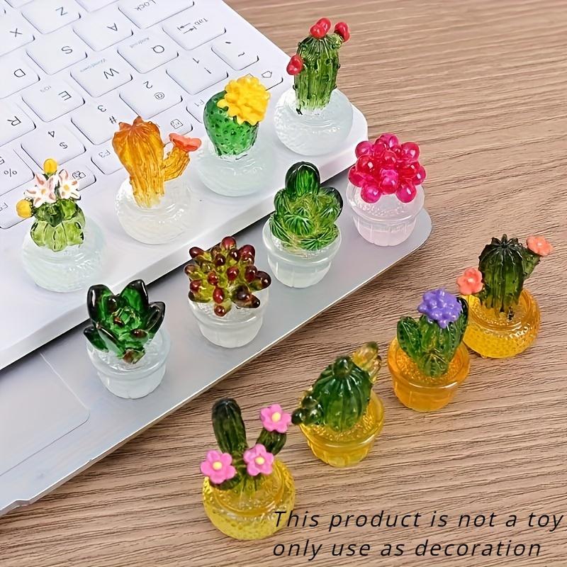 4pcs Miniature Cactus Set - Adorable Resin with Transparent Pots - Perfect Car Dashboard, Home & Office Desk Decorations for Adding Greenery Touch