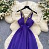 Summer Women Sexy Purple Strapless Open Back Sequined Beading Long Midi Holiday Beach Dress
