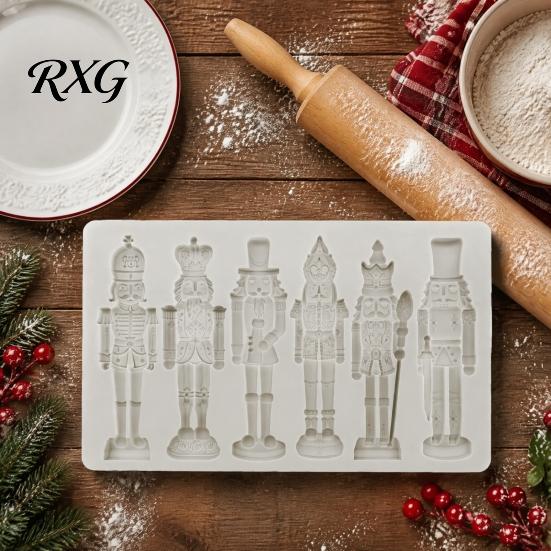 Sugarpaste Mold Nutcracker Fondant Molds, Christmas Soldier Pattern Silicone Xmas Resin Baking Food Grade Multicolor Cake Decor for DIY Candy