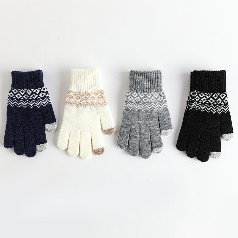 Вязаные перчатки для сенсорного экрана женские перчатки из пряжи и бархатного жаккарда