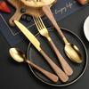 New Stainless Steel Cutlery Set with Imitation Wooden Handle Western Household Spoon Knife Fork Dinnerware Kitchen Tableware