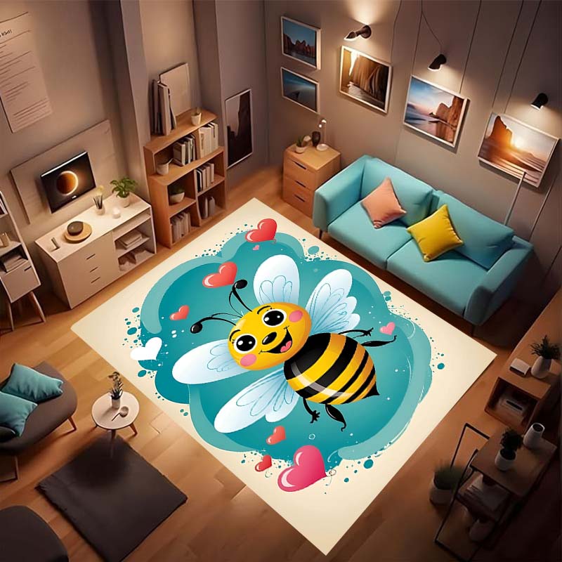 3D мультяшный милый узор пчелы, нескользящий коврик, мягкий фланель, моющийся, нескользящая основа, подходит для гостиной, спальни, ванной комнаты,
