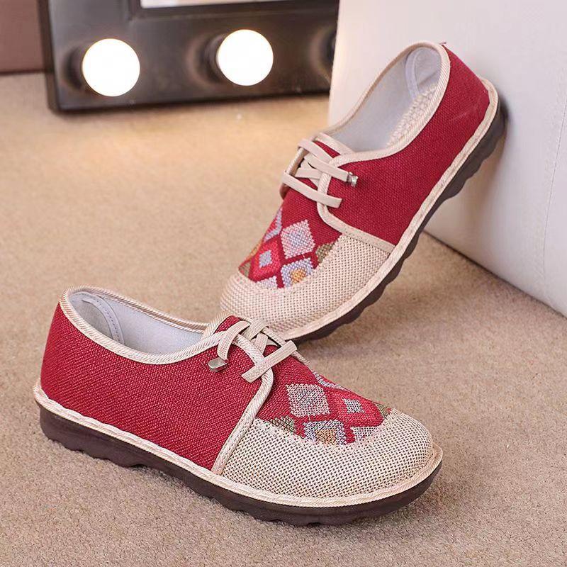 Cloth Shoes Women's Non-slip Soft Sole Comfortable Middle-aged National Style Embroidery Casual Flat Sole Shoes