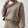 2024 Autumn Women's Solid Color Semi-High Neck Knitted Top and Pleated Skirt Set