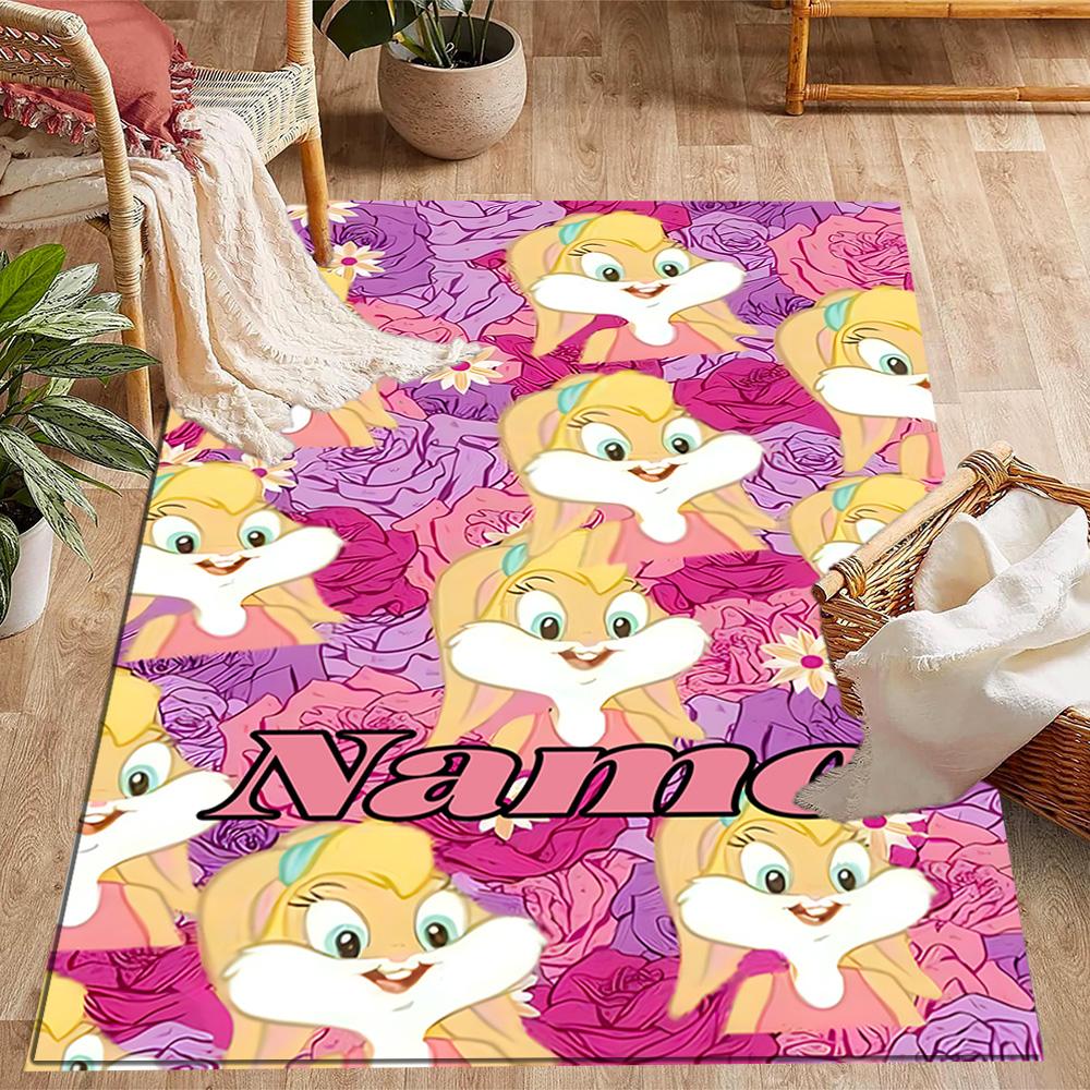 Looney Floral Friends Art Customized Name Area Rug Suitable for Balcony Entryway Outdoor Playrooms Anti-slip Rug Office home decor Birthday/Christmas