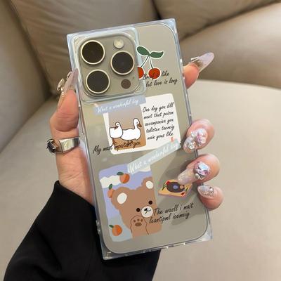 Прозрачный квадратный чехол-трубка для защиты задней панели для iPhone 15 Plus 11 12 16 ProMax 13 14 Pro Max, защита от окисления, чехол с мультяшным рисунком медведя