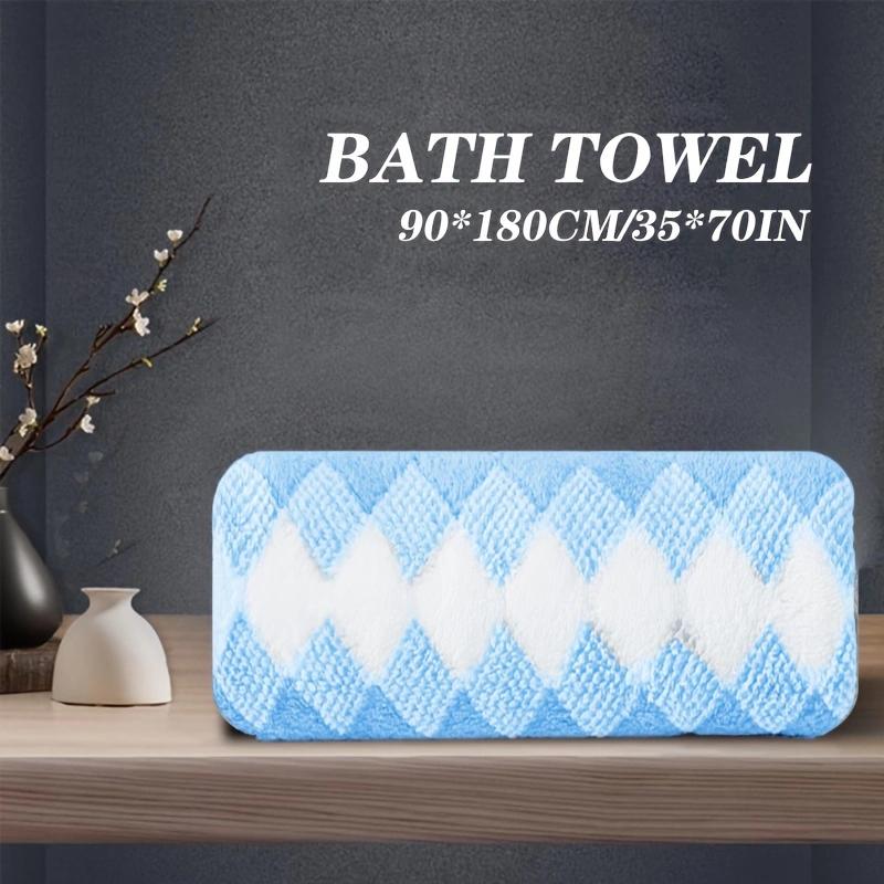 1 шт. Большое махровое банное полотенце с ромбовидным узором - Мягкое, быстросохнущее и для душа