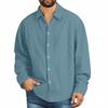 Men's Cotton Shirts Long Sleeve Casual Button Down Textured T-Shirt Loose Vacation Beach Lightweight Topsrt