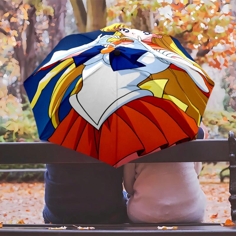 Sailor Moon Umbrella with Automatic Open/Close & Self-8-Rib Heavy-Duty Umbrella, Compact Travel Umbrella Suitable for Outdoor
