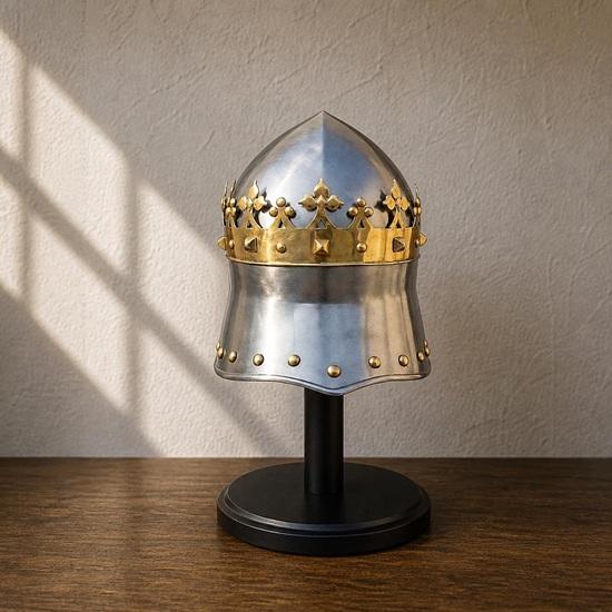Renaissance Crown Helmet with Stand Steel Medieval King Armor Cosplay LARP Gift Idea